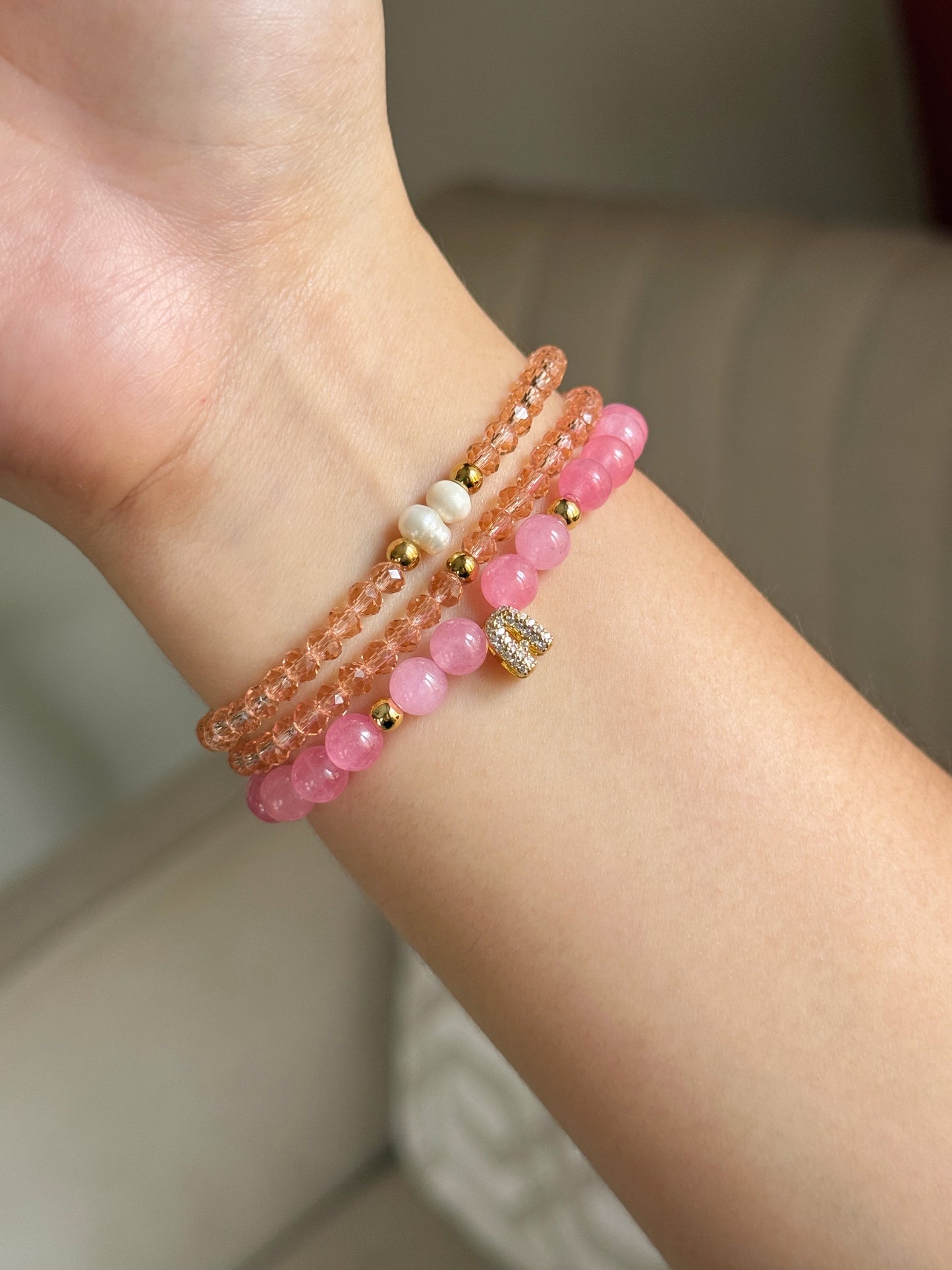 Set pulsera jade con inicial y pulseras de cristales✨