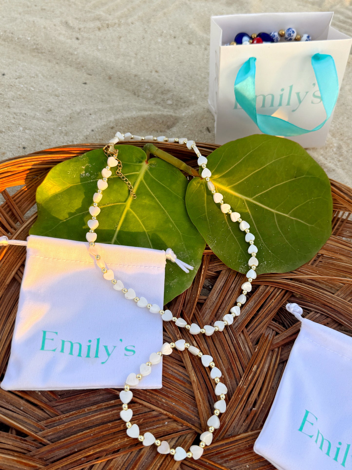 Set corazones nácar