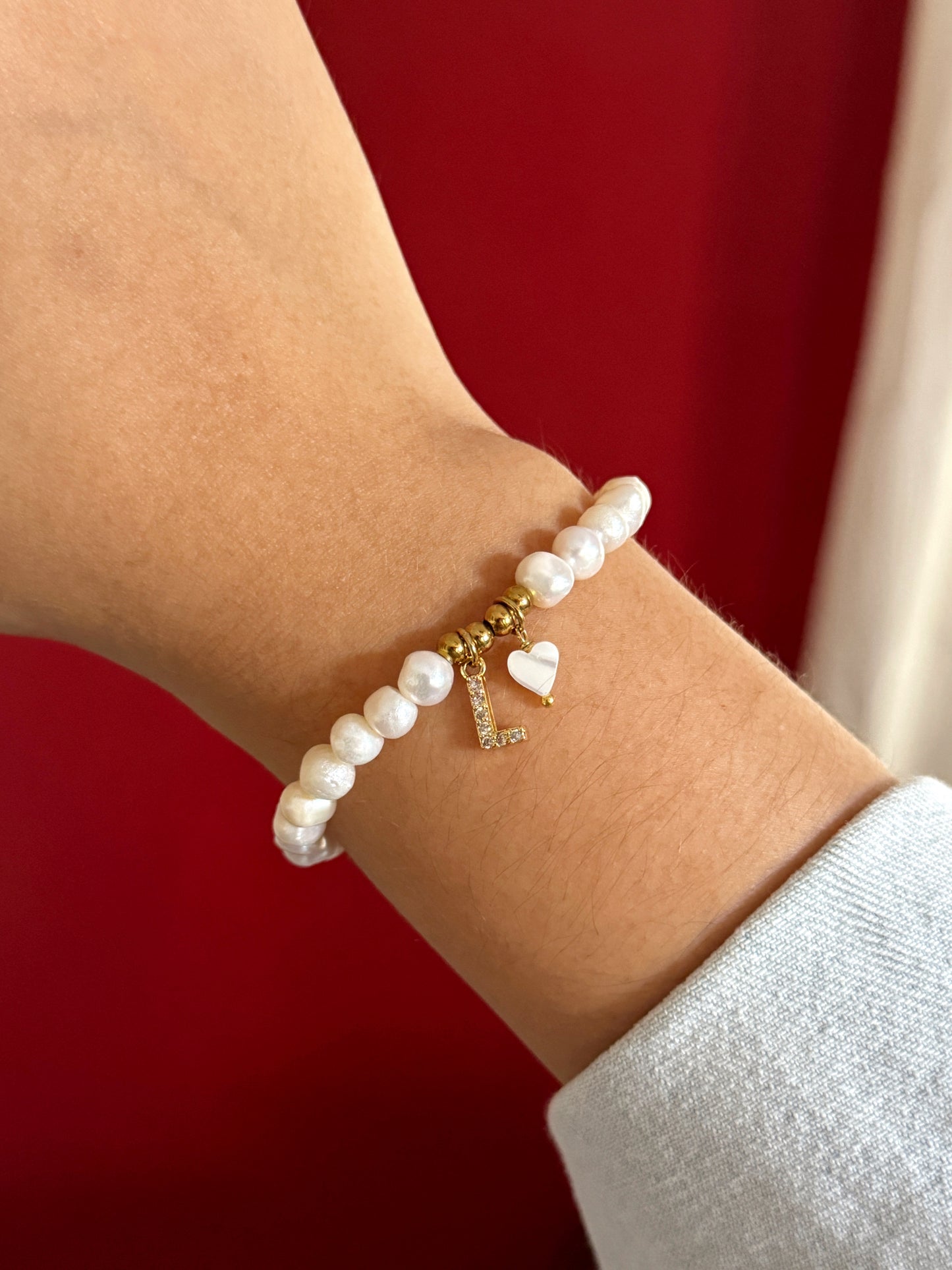 Perlas, inicial & mini corazón nácar