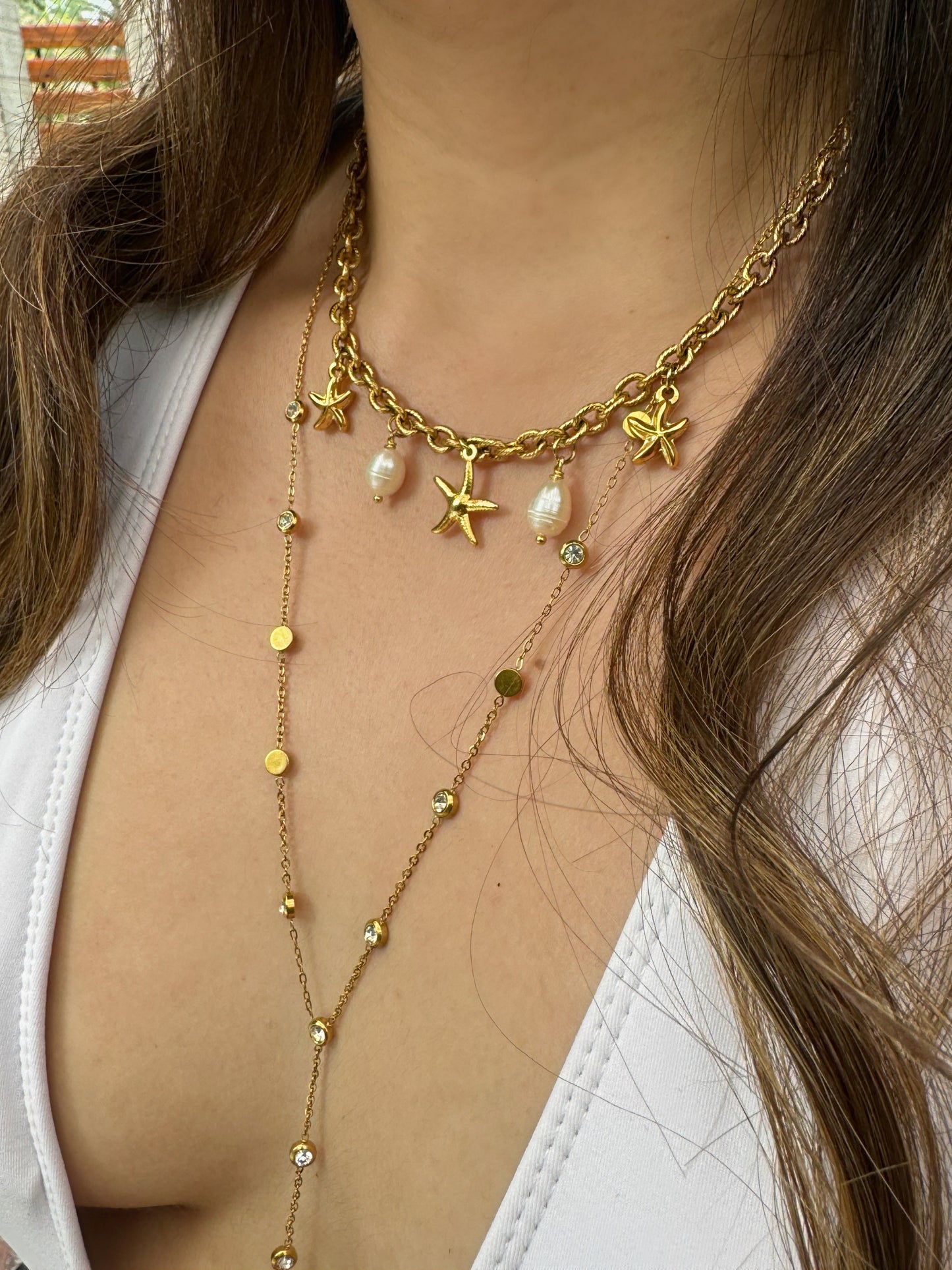 Cadena estrellas y perlas