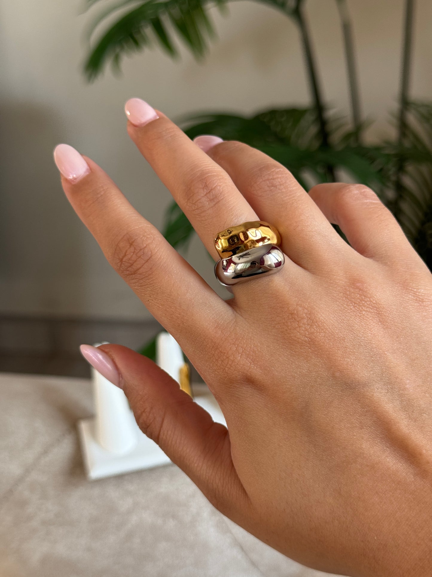 Anillo chunky mix dorado & plateado