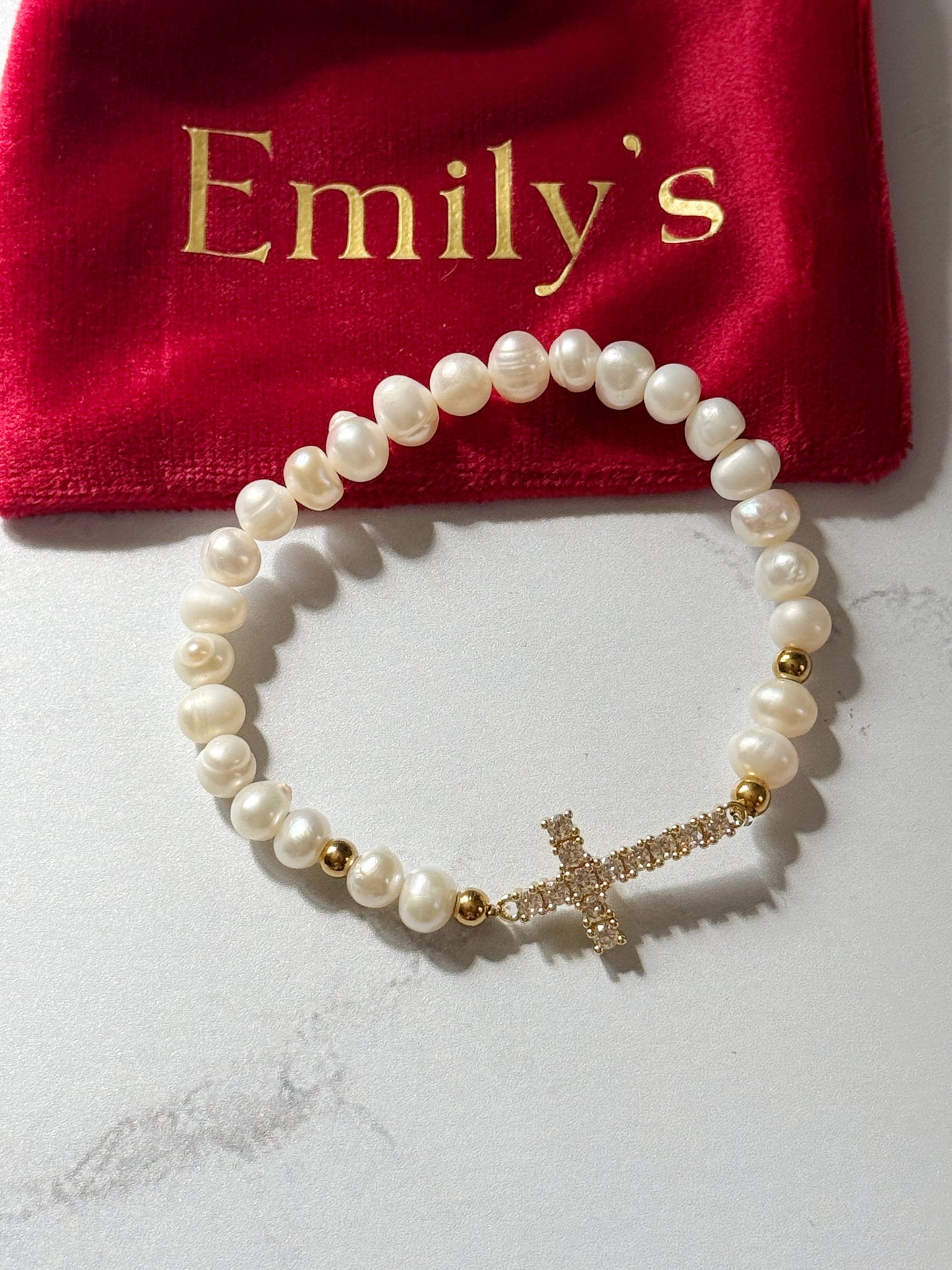 Perlas y cruz con zirconias