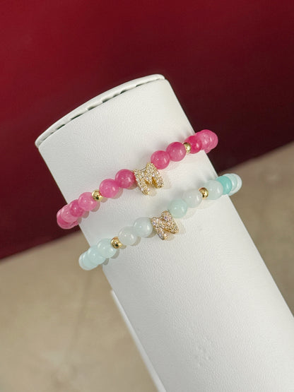 Pulseras piedra jade con inicial