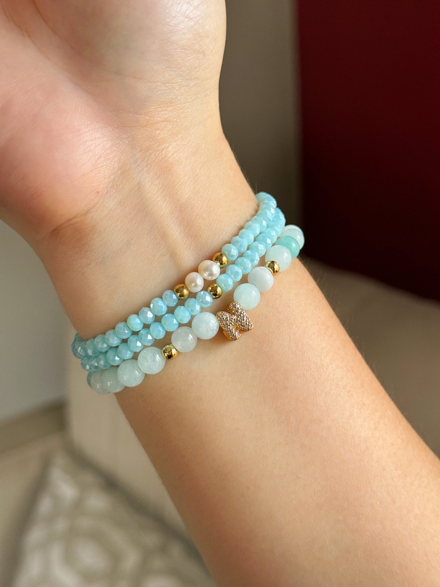 Set pulsera jade con inicial y pulseras de cristales✨