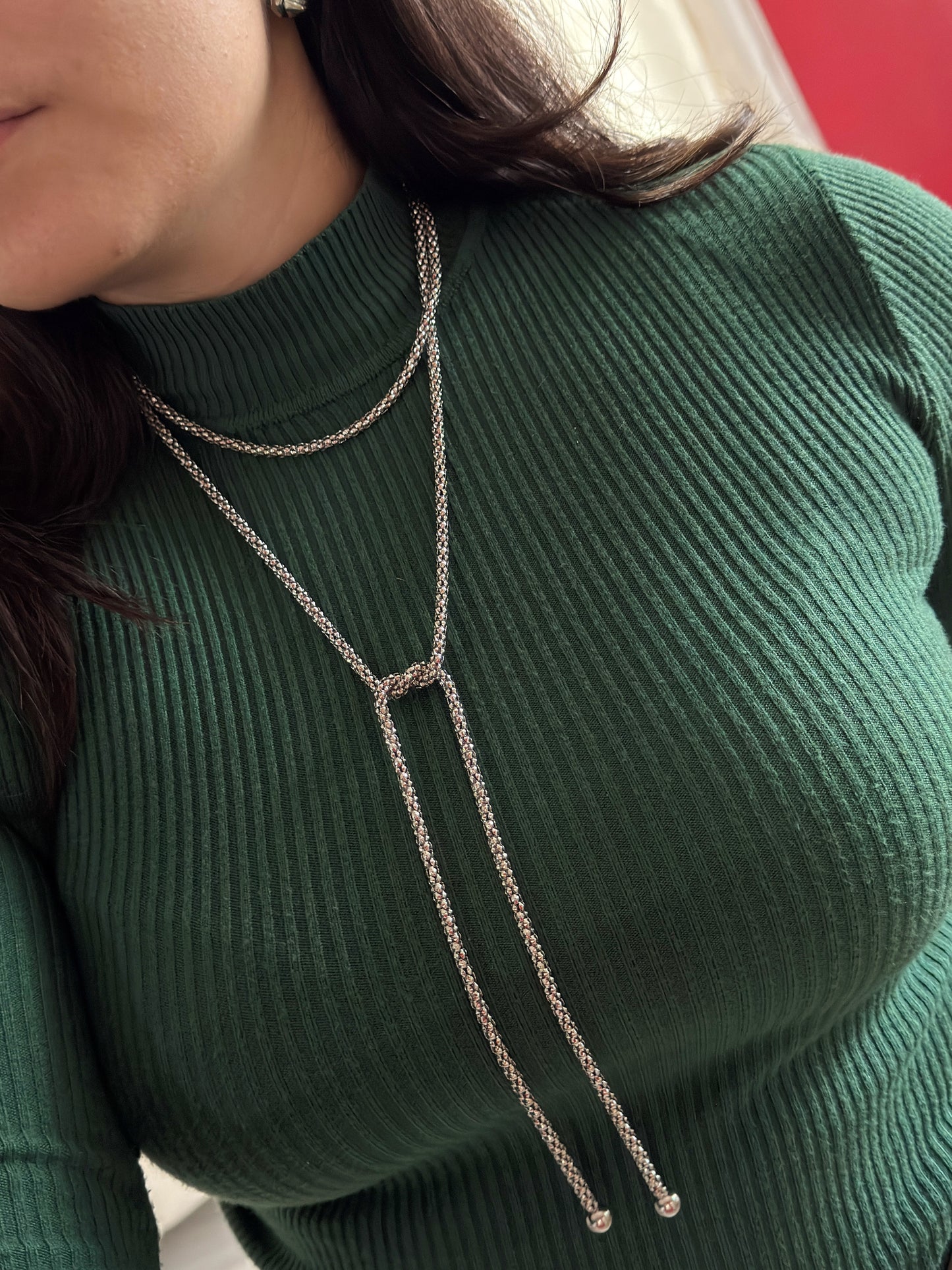Collar largo tipo rope plateado
