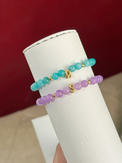 Pulseras piedra jade con inicial