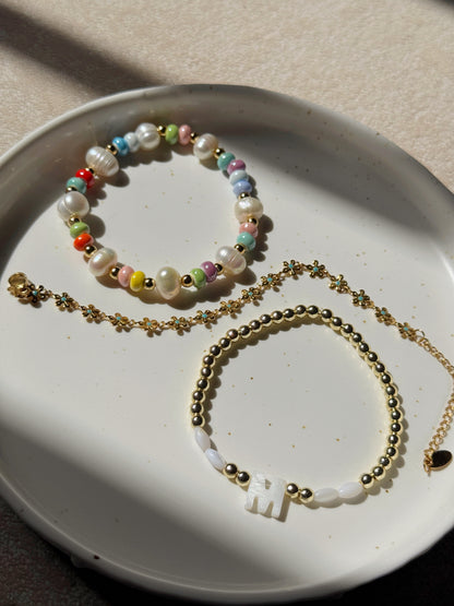 Pulsera perlas, donas de colores y Fiori