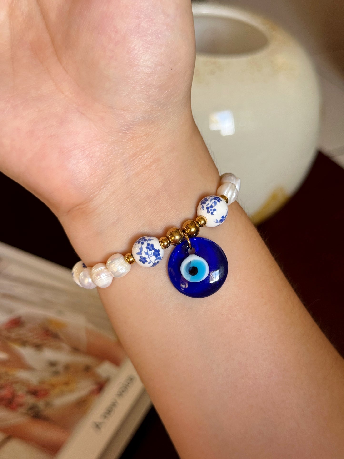 Pulsera perlas & cerámicas azules