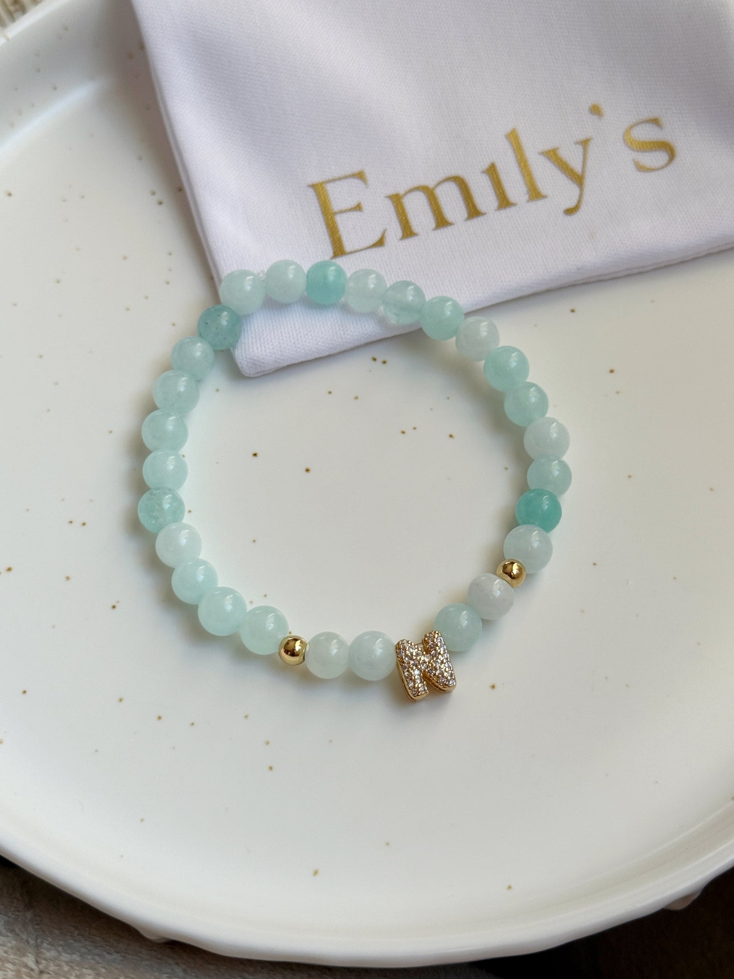 Pulseras piedra jade con inicial