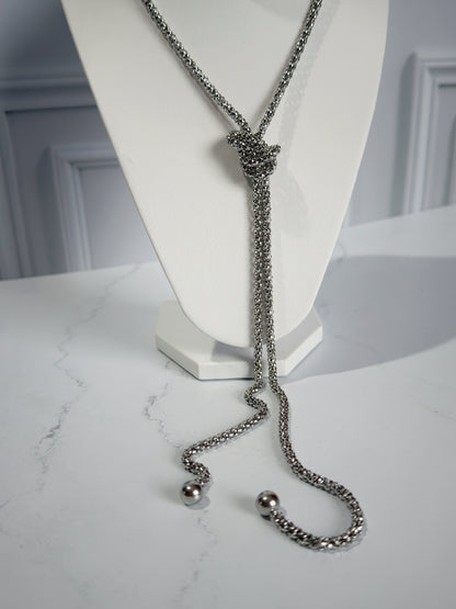 Collar largo tipo rope plateado
