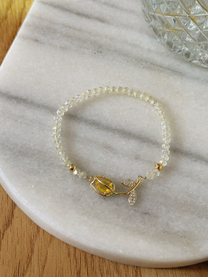 Pulsera de cristales con tulipán amarillo