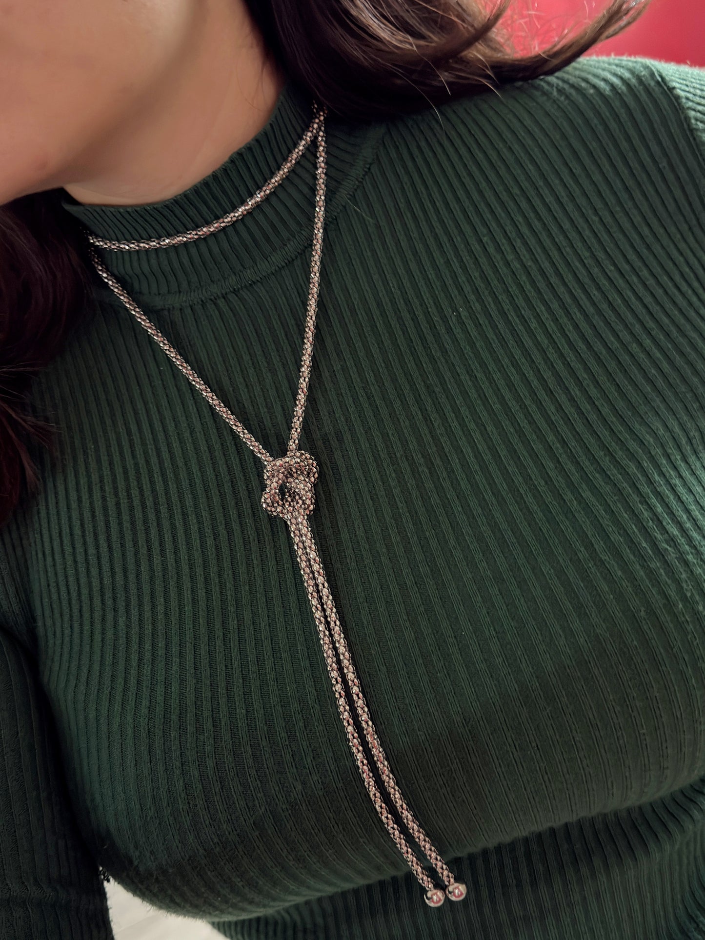 Collar largo tipo rope plateado