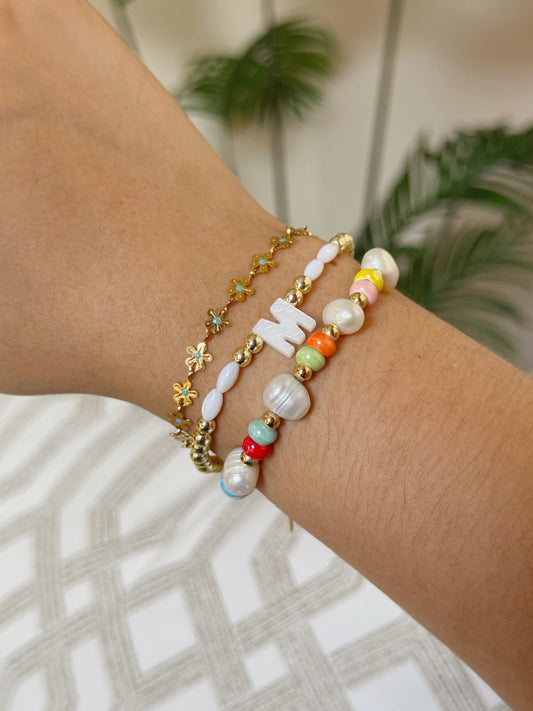 Pulsera perlas, donas de colores y Fiori