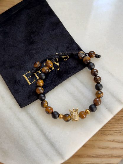 Pulsera ojo de tigre con corona
