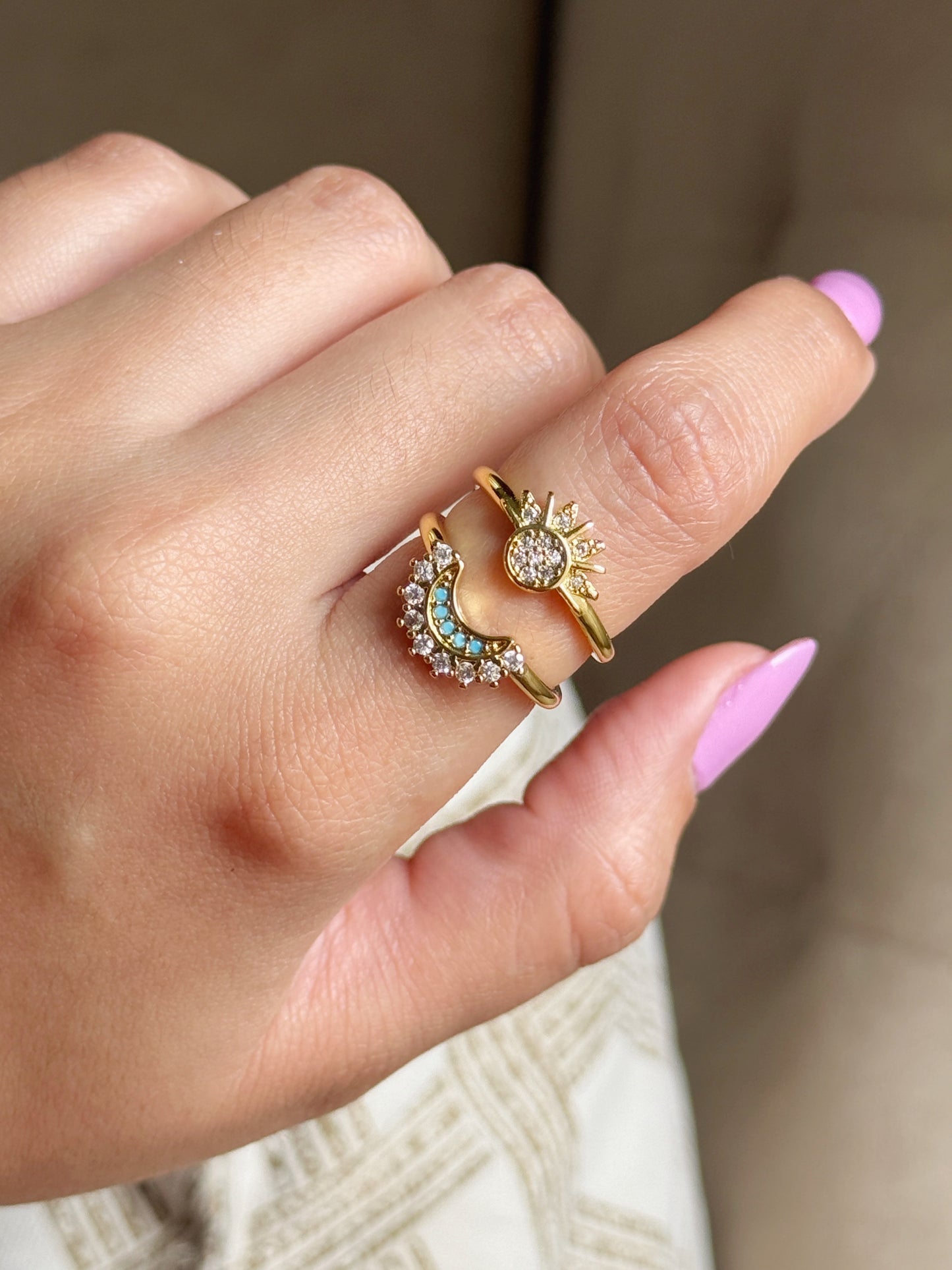 Anillos Sol y Luna full dorado