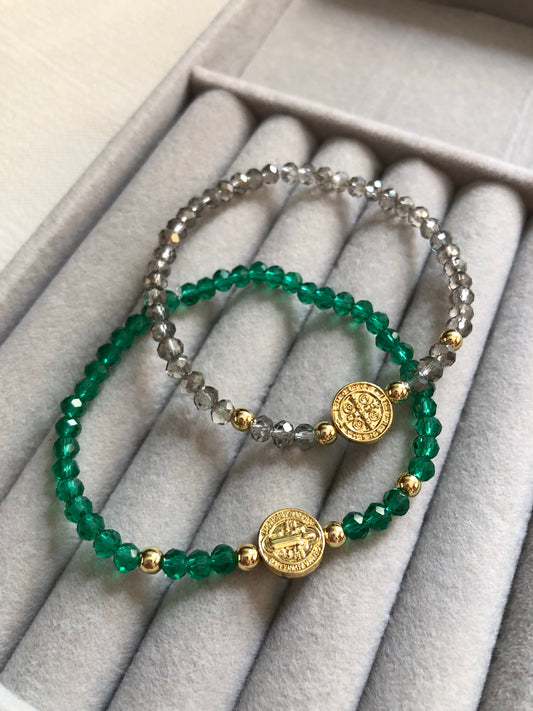 Pulsera cristales medalla San Benito mini