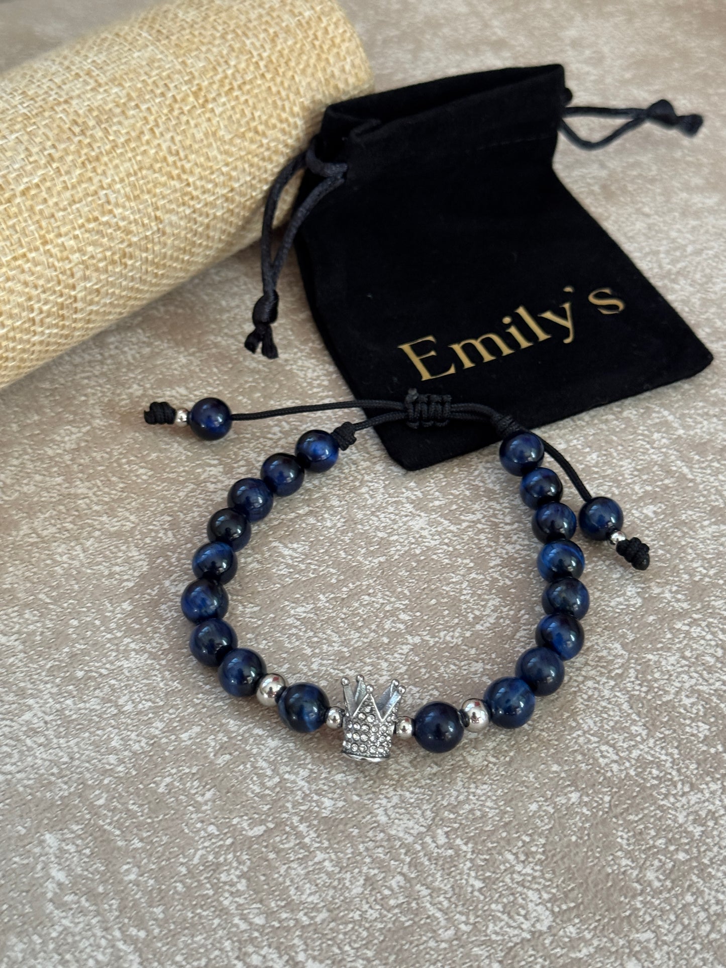 Pulsera ojo de tigre azul & corona