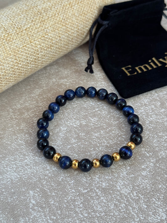 Pulsera ojo de tigre azul & balines